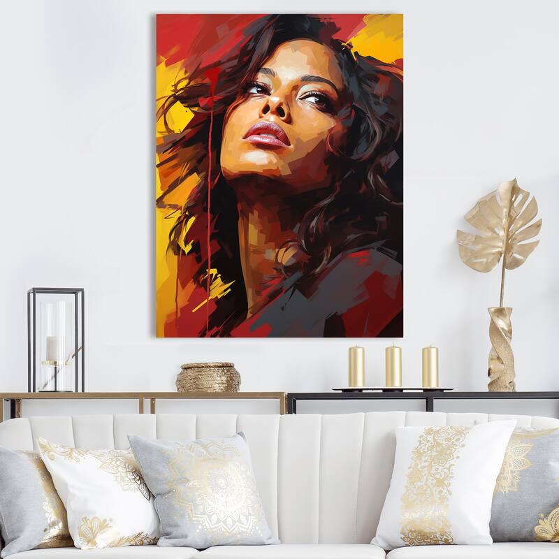 Designart "Burgundy Beyonce Pop Art Portrait I" Celebrity Wall Art